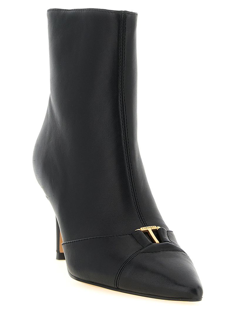 Twinset Black Leather Ankle Boots for Women