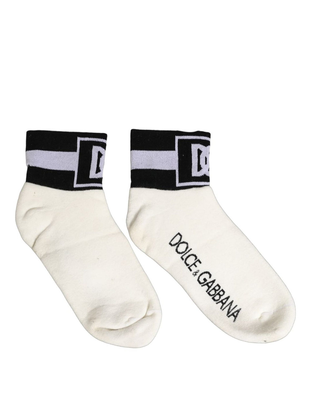 Dolce & Gabbana White Black Cotton Ankle Length DG Logo Socks