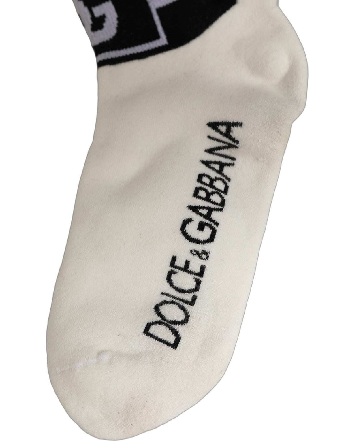 Dolce & Gabbana White Black Cotton Ankle Length DG Logo Socks
