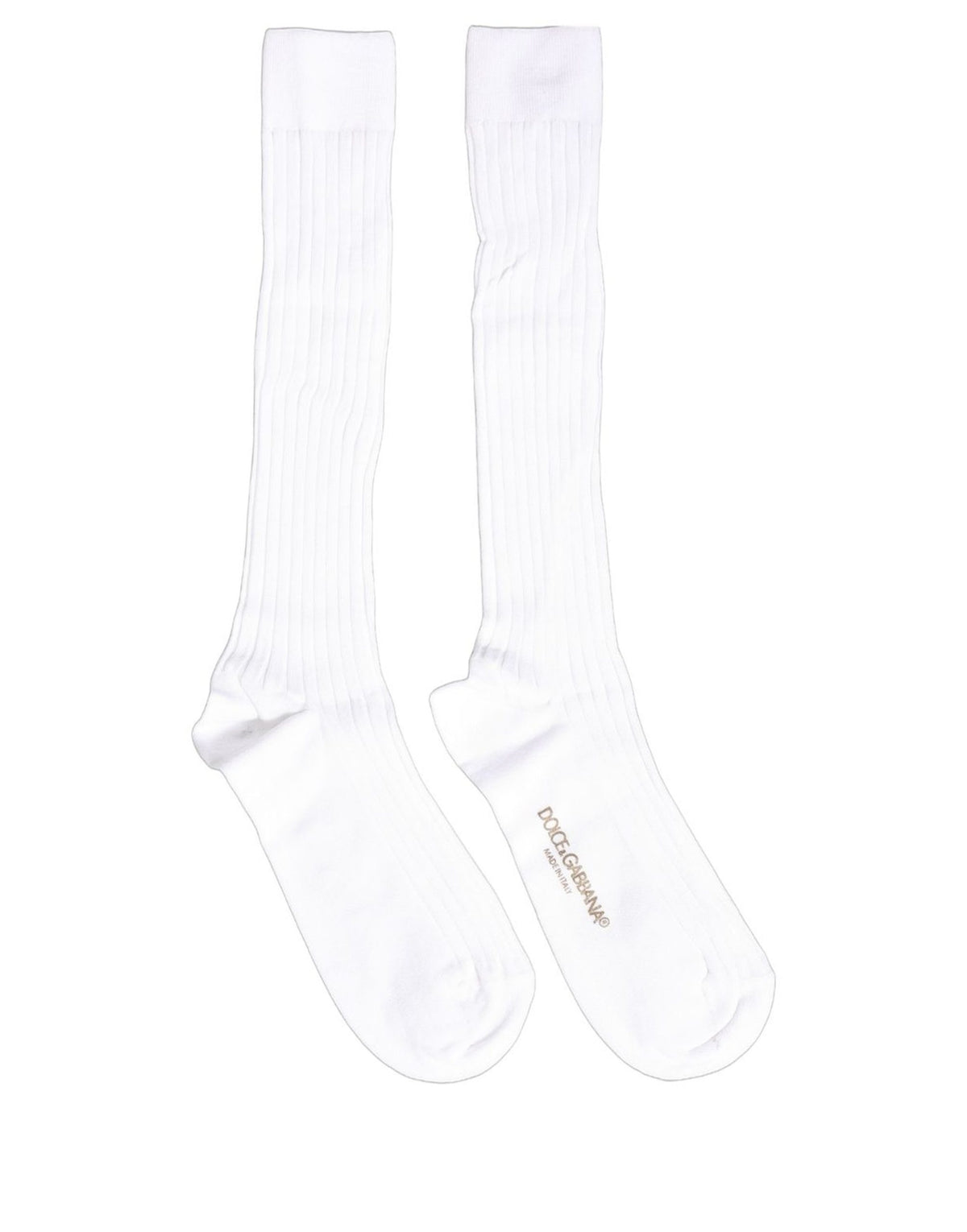 Dolce & Gabbana White Cotton Ribbed Logo Over The Calf Women Socks