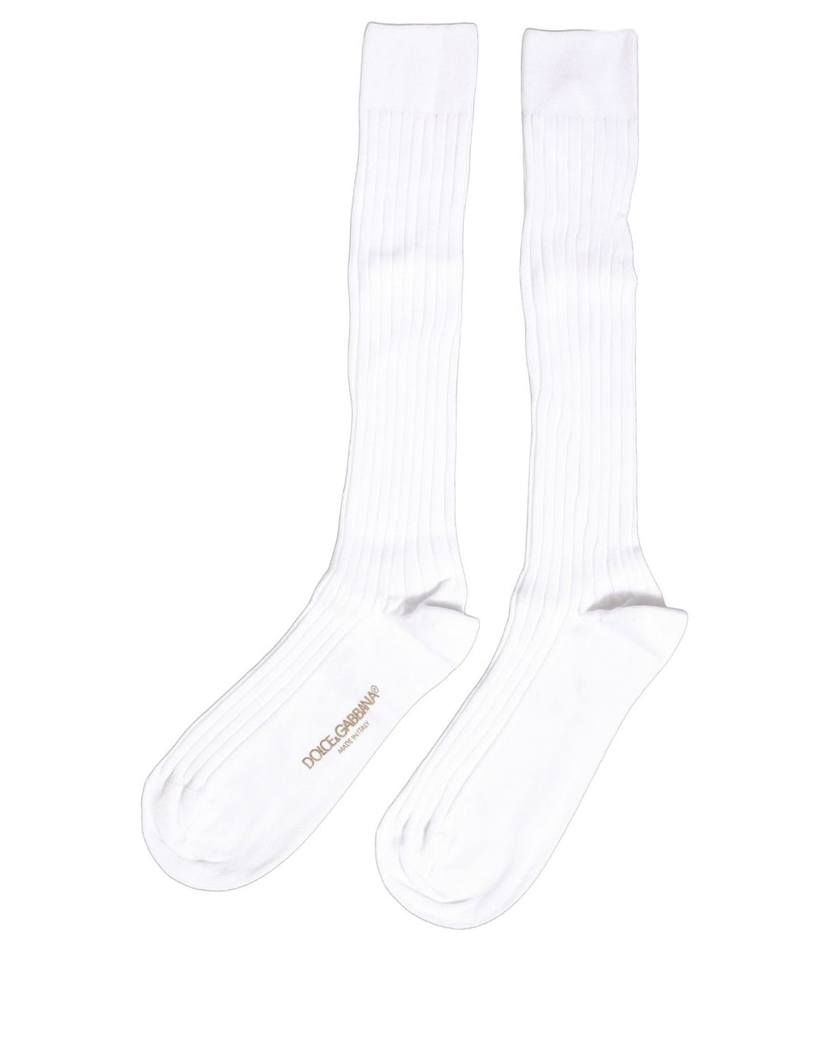 Dolce & Gabbana White Cotton Ribbed Logo Over The Calf Women Socks