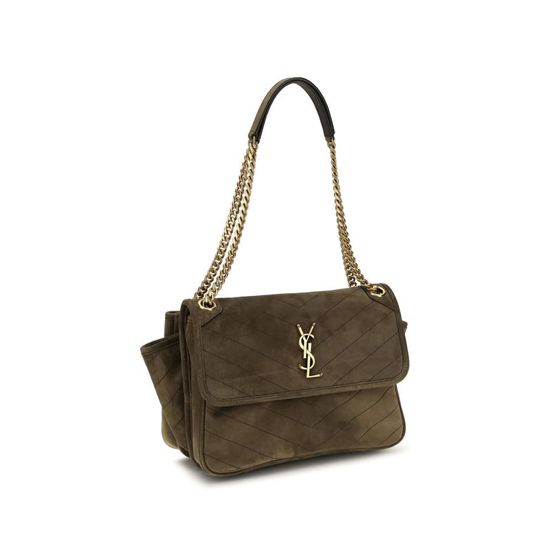 Saint Laurent Niki Tripouch Bicolor Suede Leather Shoulder Bag
