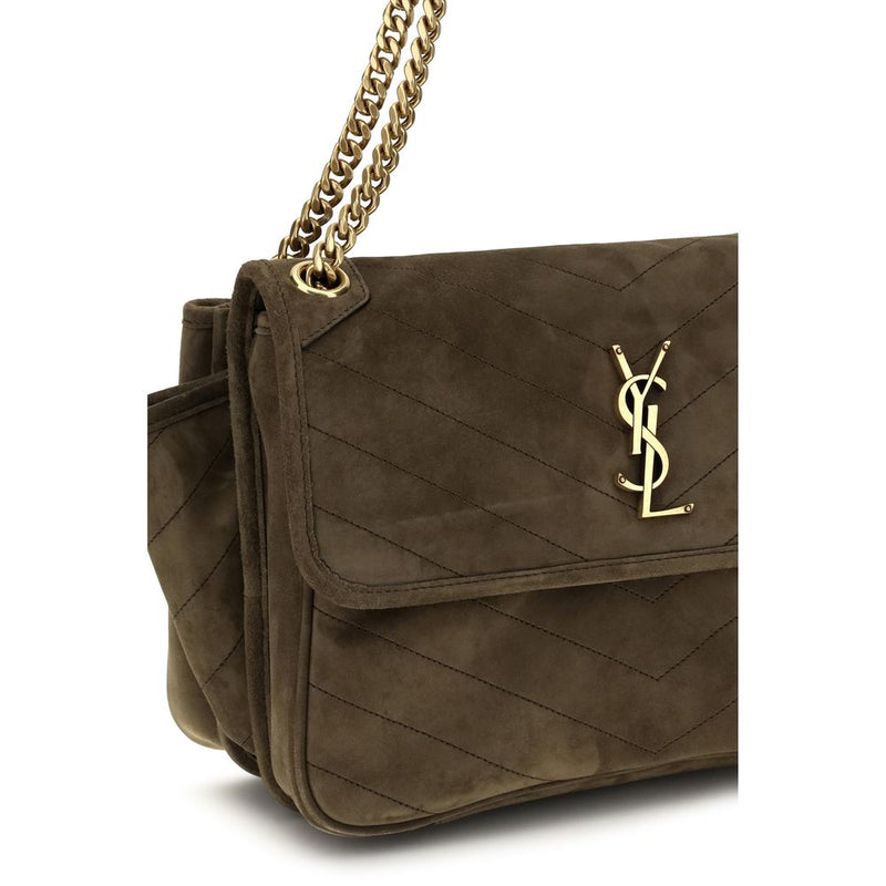 Saint Laurent Niki Tripouch Bicolor Suede Leather Shoulder Bag