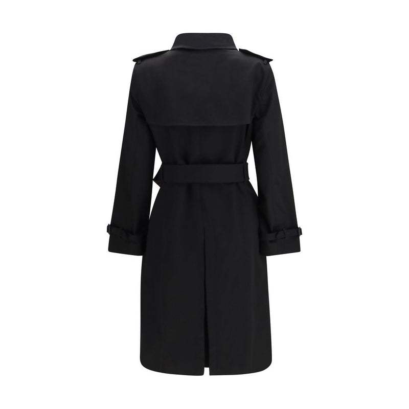Burberry Black Cotton Trench Coat with Check Collar