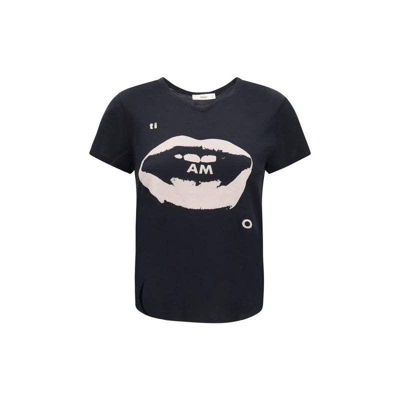 Fendi Ti Amo Graphic Print Black Cotton T-Shirt