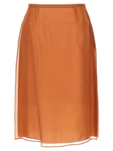 Prada Brown Silk Midi Skirt