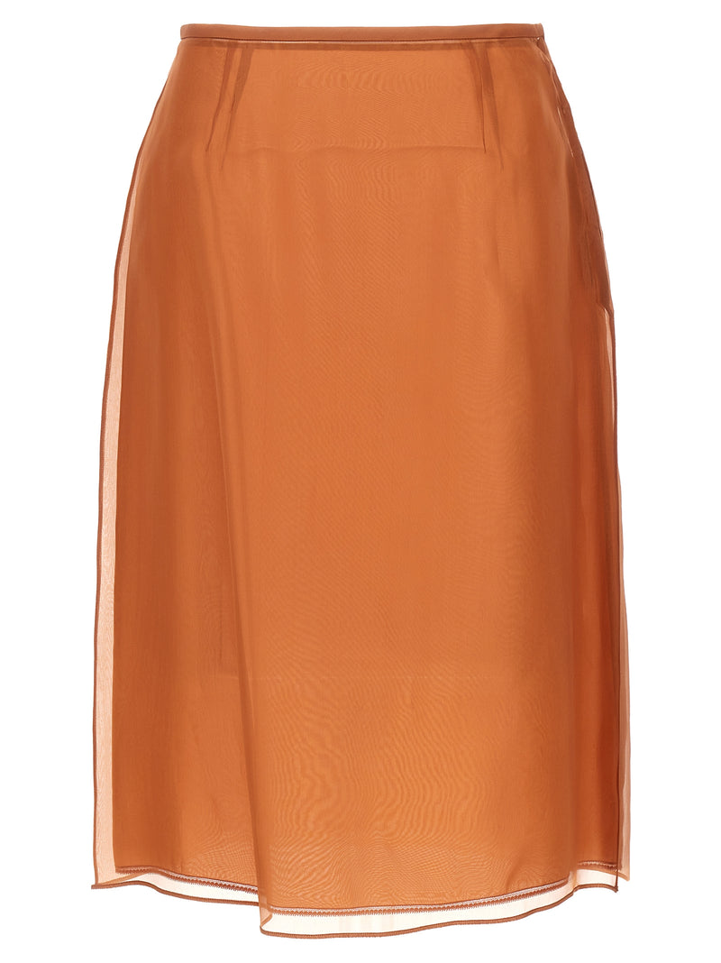 Prada Brown Silk Midi Skirt - Elegant Italian Fashion