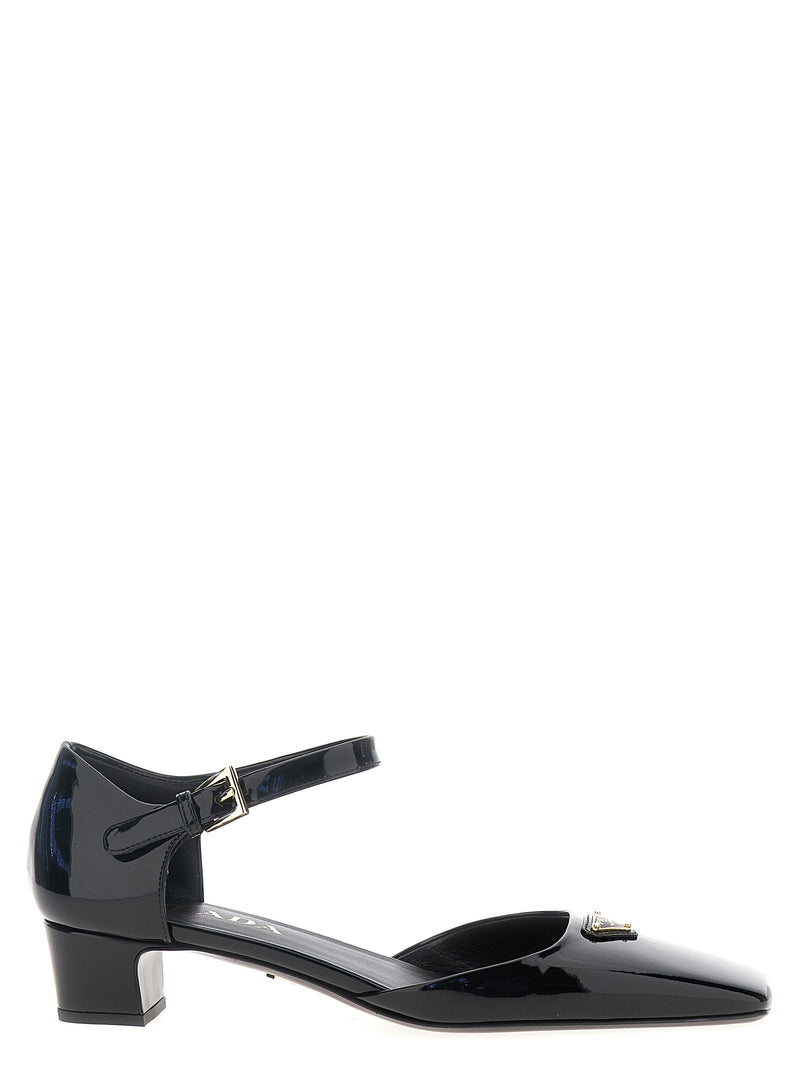 Prada Black Cowhide Mid Heel Pumps for Women
