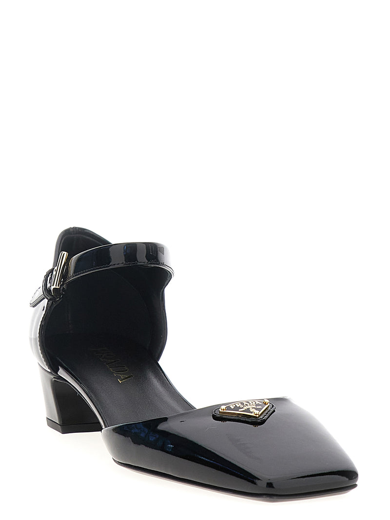 Prada Black Cowhide Mid Heel Pumps for Women