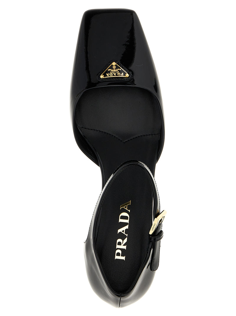 Prada Black Cowhide Mid Heel Pumps for Women