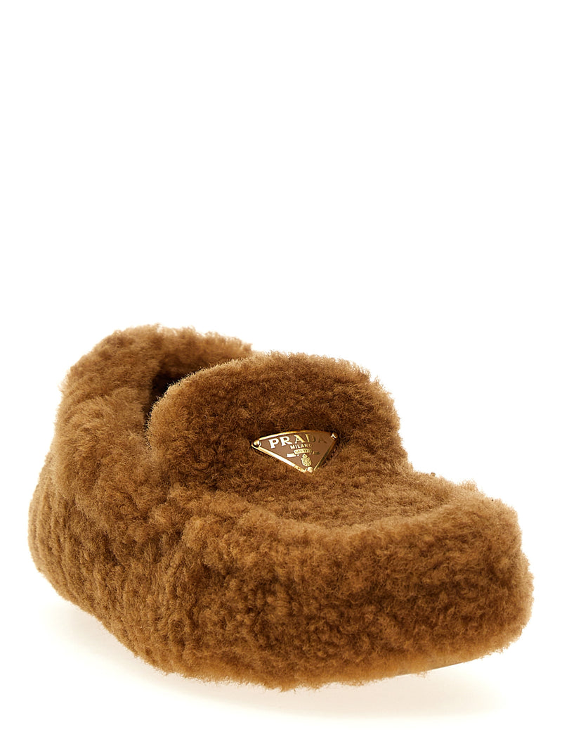 Prada Brown Lamb Leather Slip-On Loafers for Women