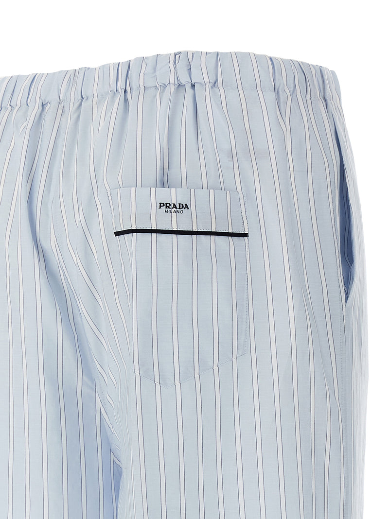 Prada Blue Cotton Casual Pants - Chic Striped Design