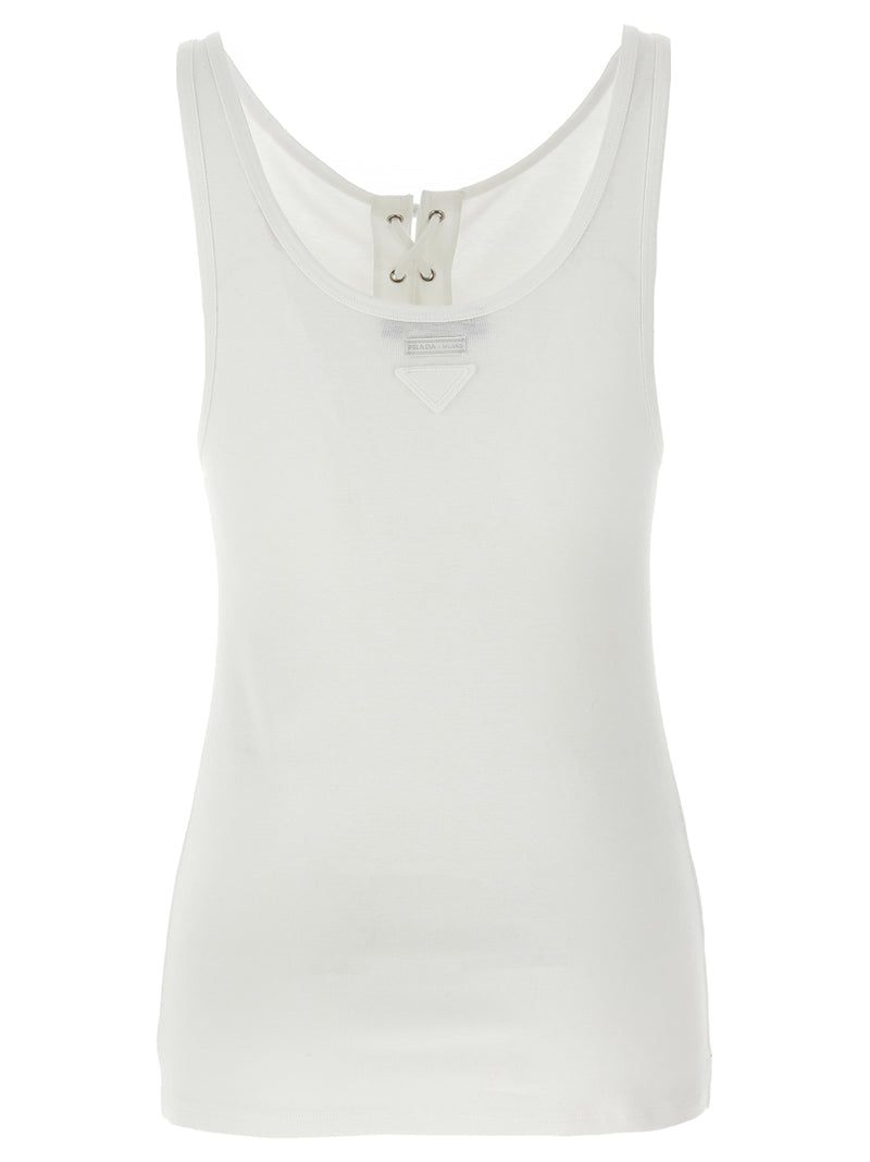 Prada White Cotton Tank Top with Lace Detail