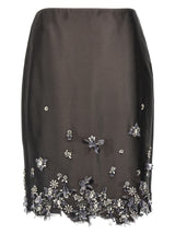 Prada Gray Silk Midi Skirt