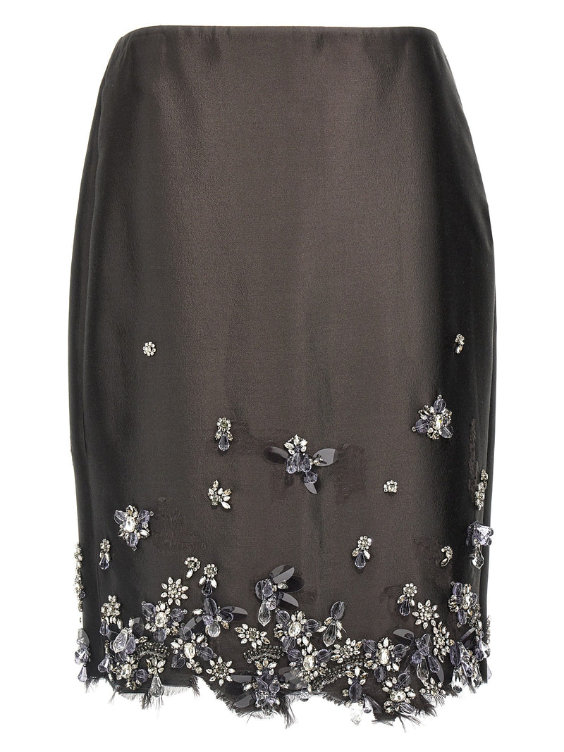 Prada Gray Silk Midi Skirt - Elegant Women's Fashion