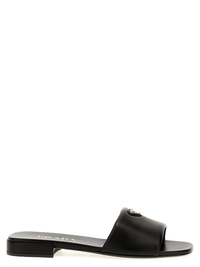 Prada Black Lamb Leather Slides for Women