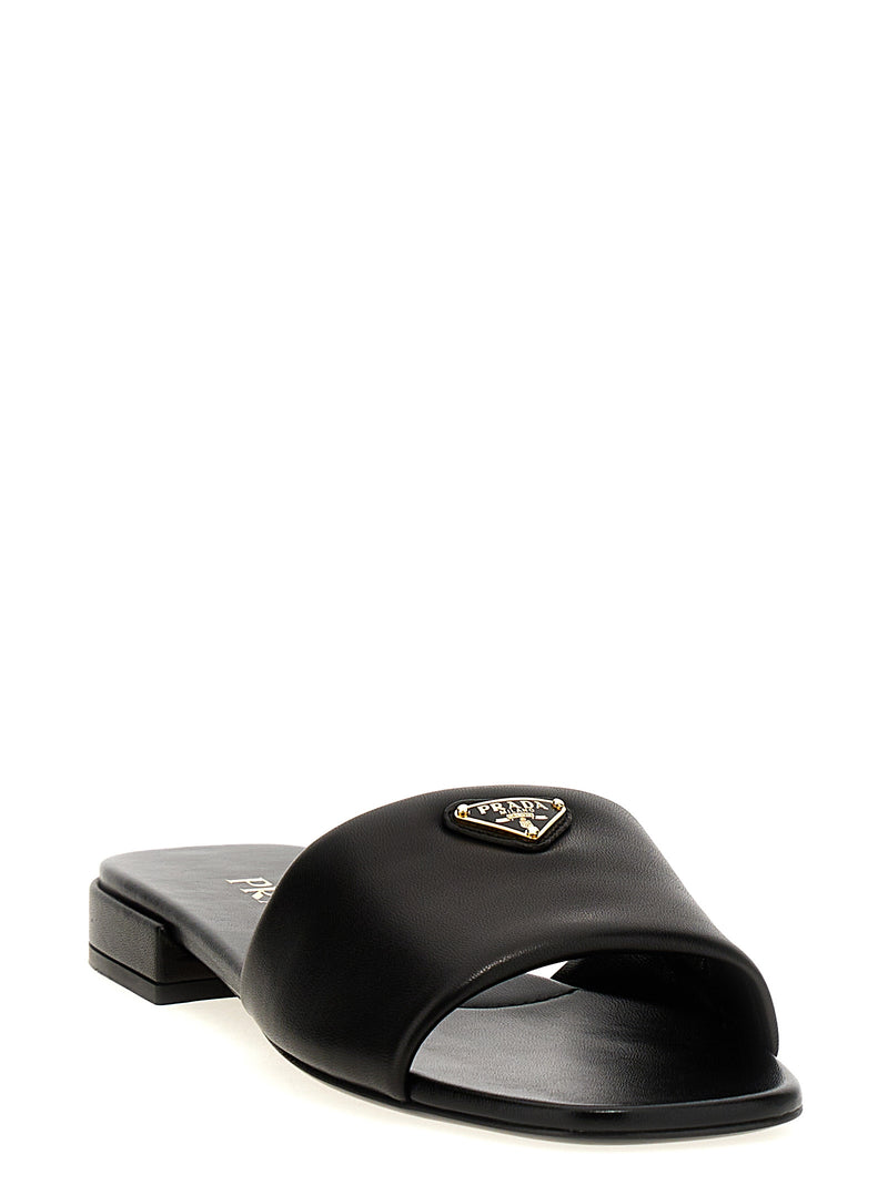 Prada Black Lamb Leather Slides for Women