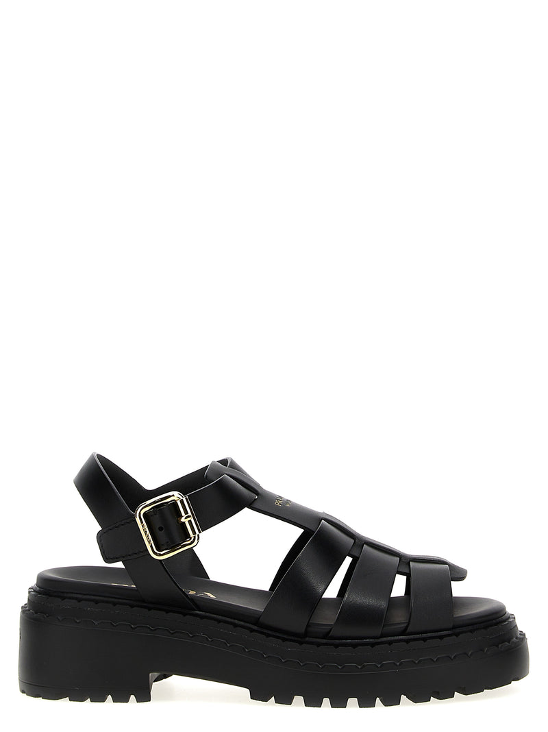 Prada Black Calfskin Monolith Flat Sandals