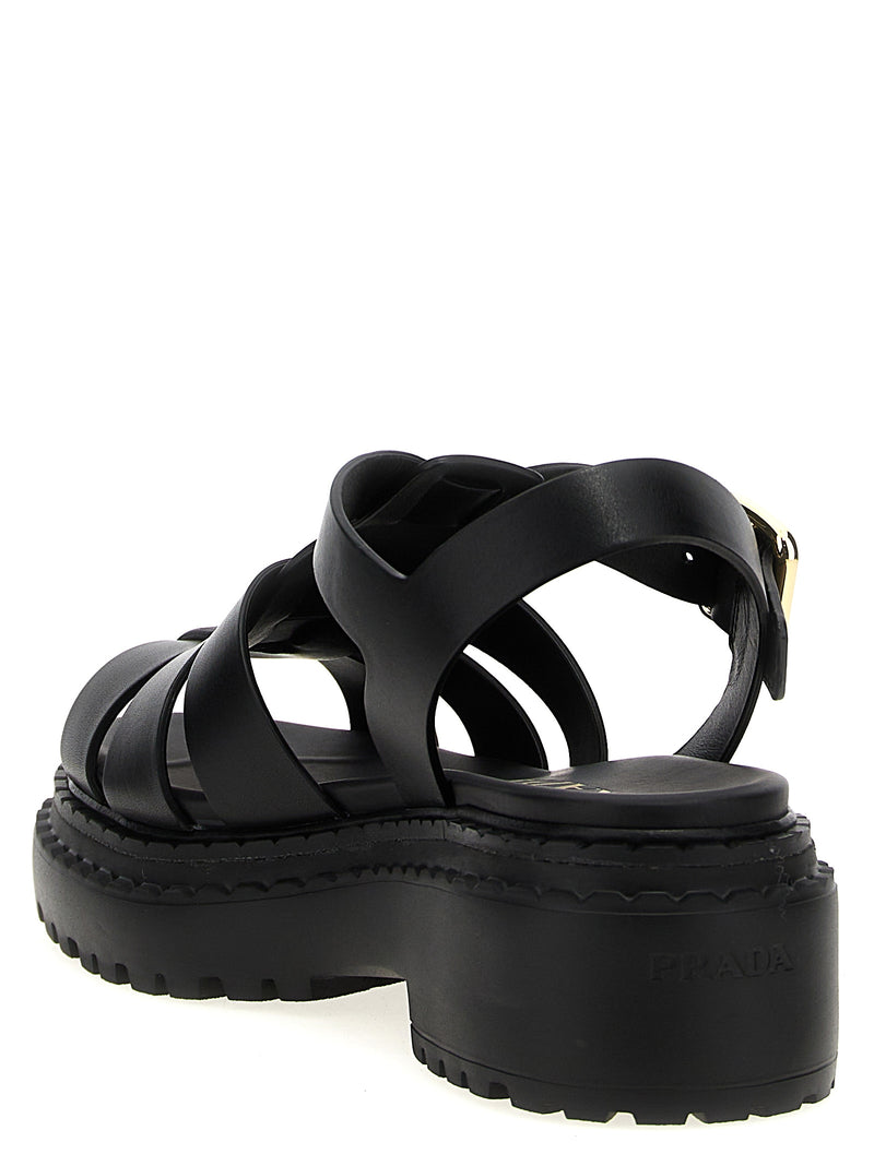 Prada Black Calfskin Monolith Flat Sandals