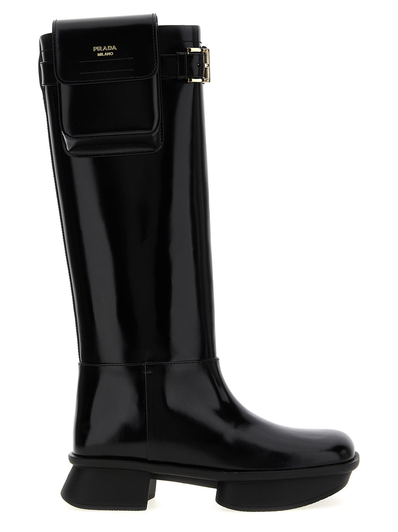 Prada Black Calfskin Over The Knee Boots