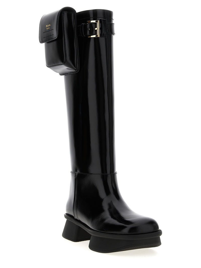 Prada Black Calfskin Over The Knee Boots