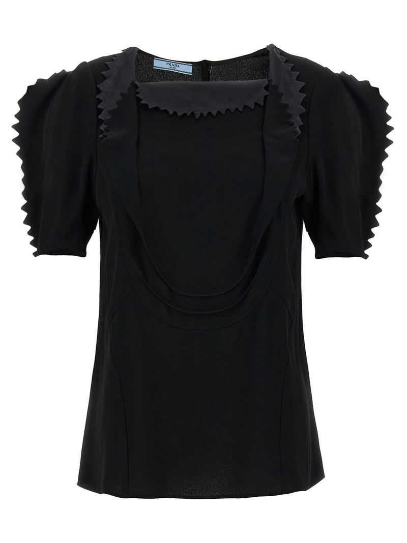 Prada Black Viscose Tank Top with Pleats and Balloon Sleeves