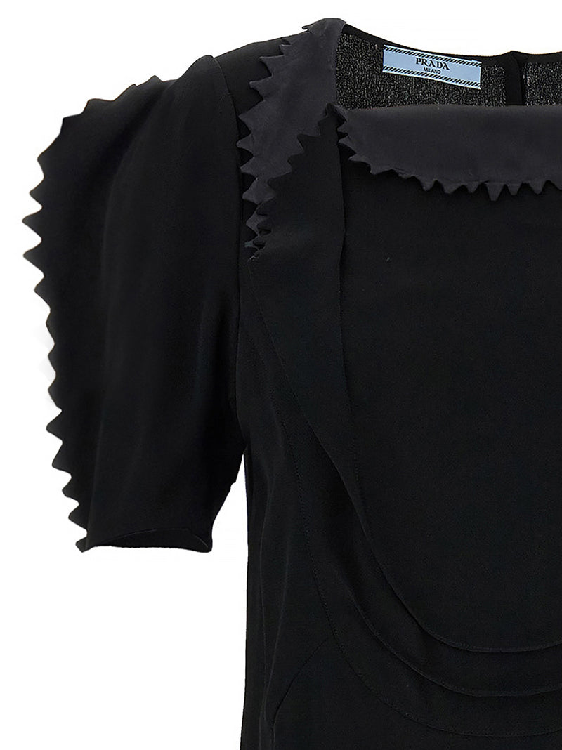 Prada Black Viscose Tank Top with Pleats and Balloon Sleeves