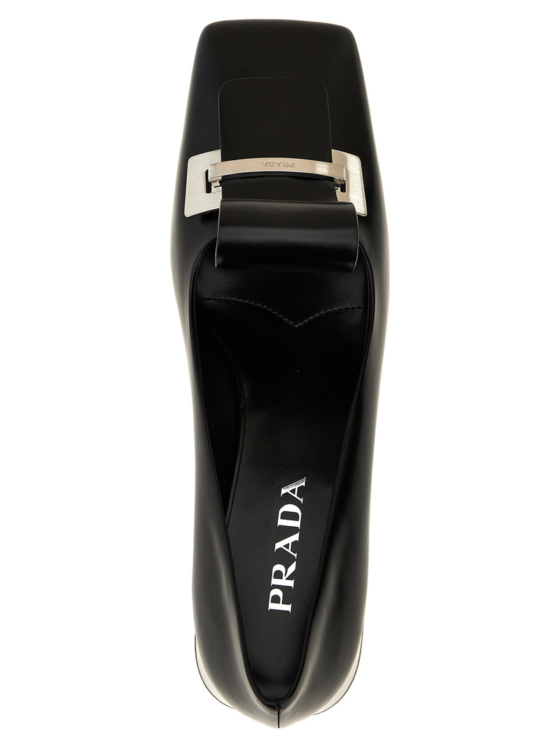 Prada Black Calfskin Mid Heel Pumps for Women