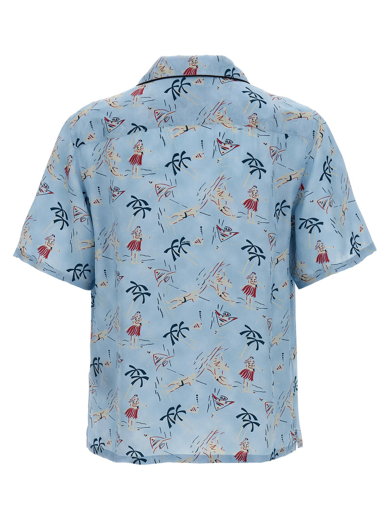 Prada Blue Viscose Blouse with Vintage Hawaii Print
