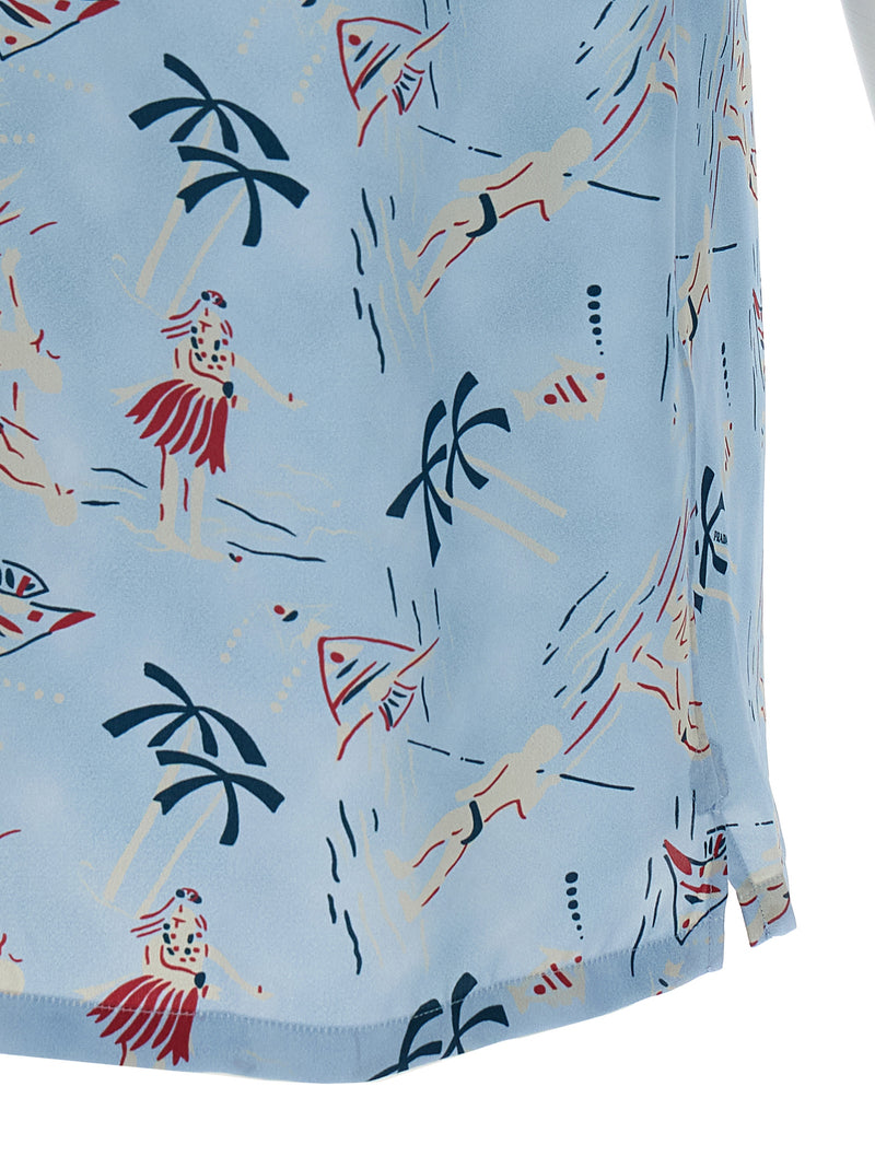 Prada Blue Viscose Blouse with Vintage Hawaii Print
