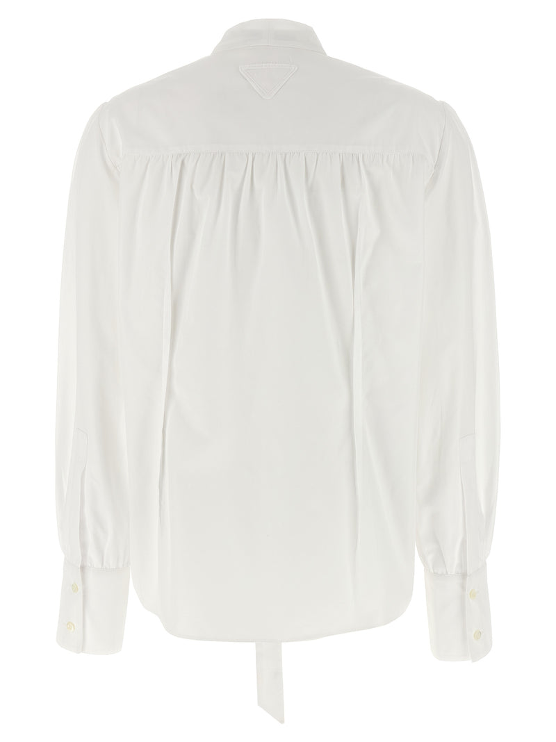 Prada White Cotton Blouse with Bow Detail