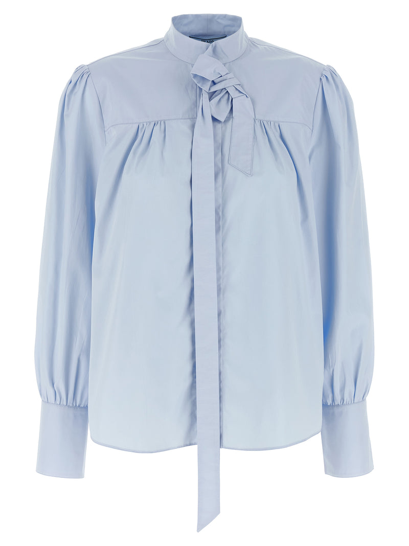 Prada Blue Cotton Blouse with Lavallière Collar