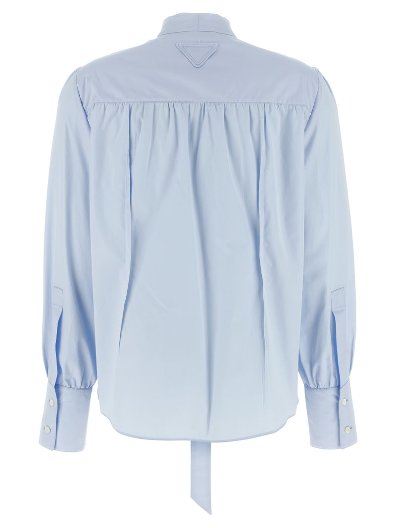 Prada Blue Cotton Blouse with Lavallière Collar
