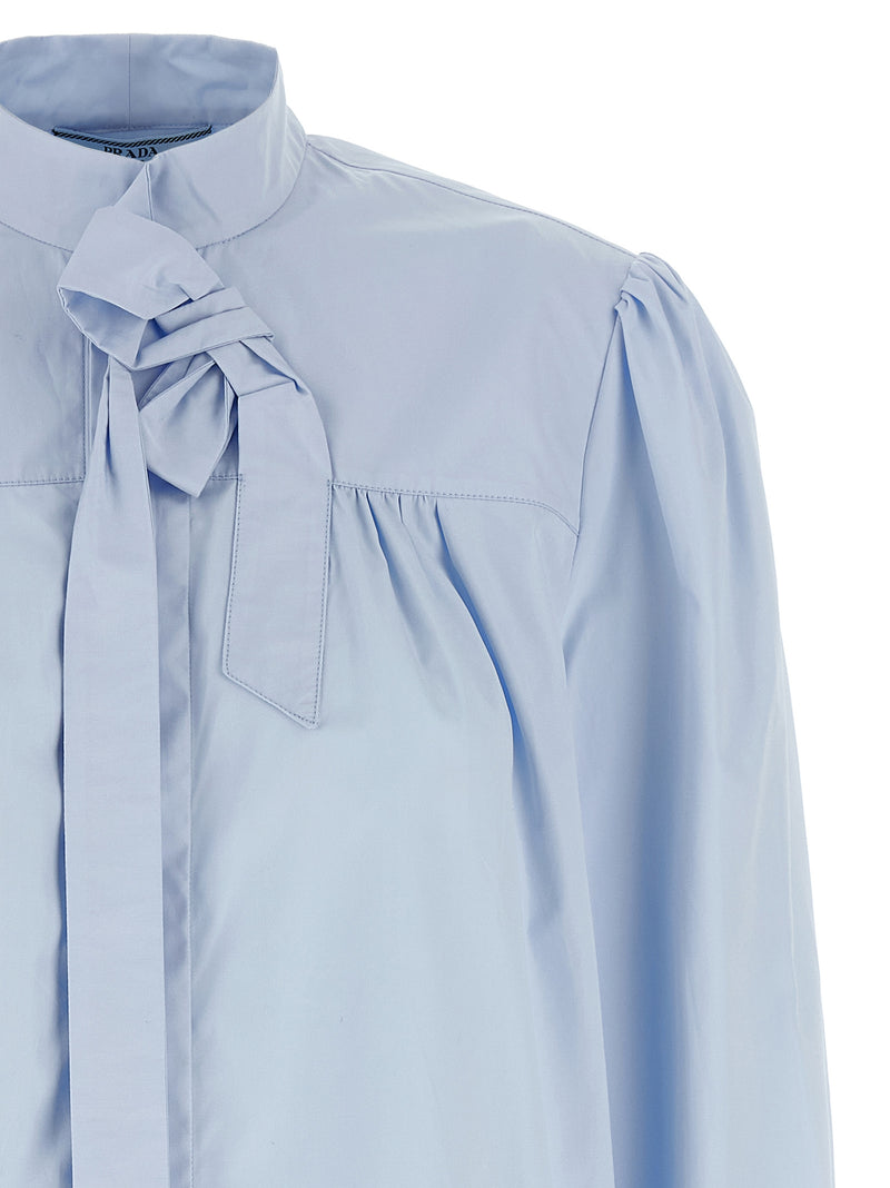 Prada Blue Cotton Blouse with Lavallière Collar