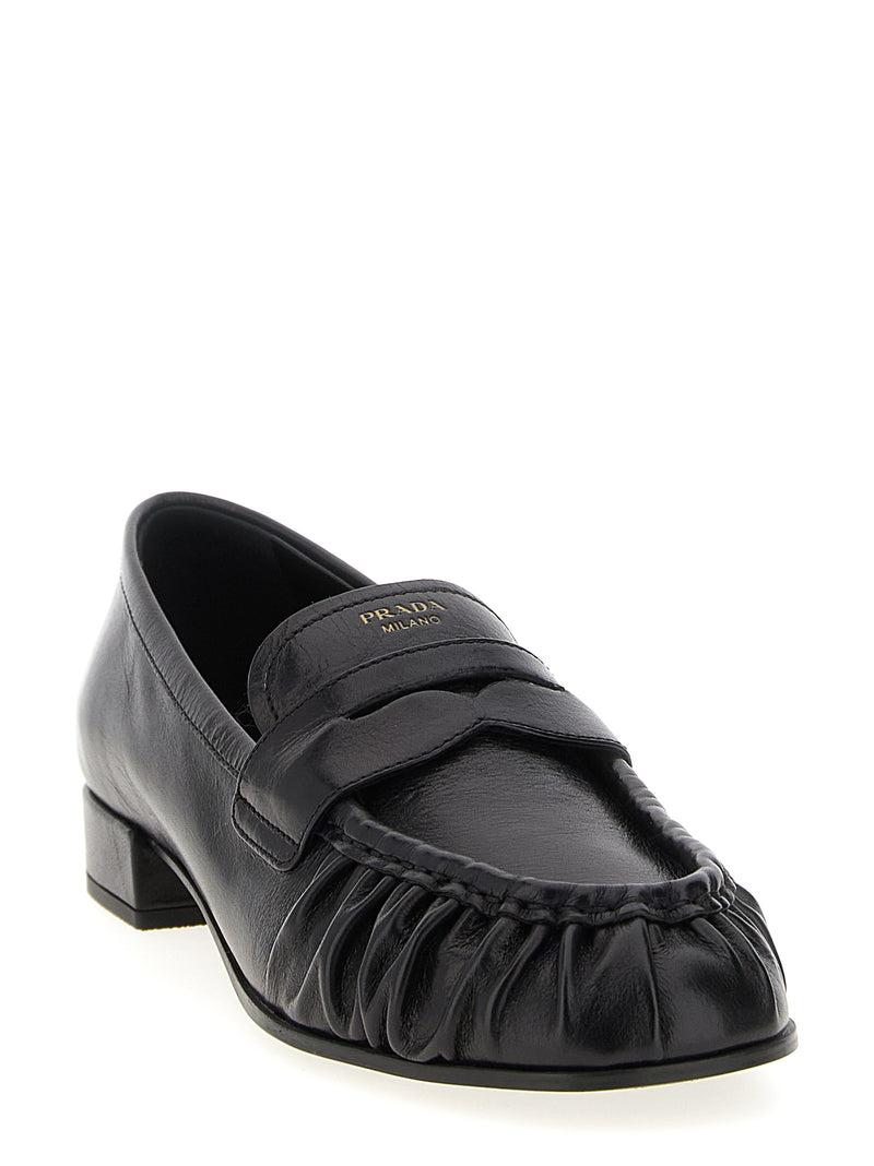 Prada Black Buffalo Leather Slip-On Loafers for Women