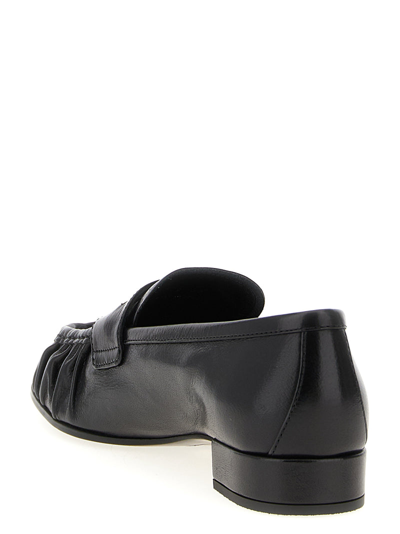 Prada Black Buffalo Leather Slip-On Loafers for Women