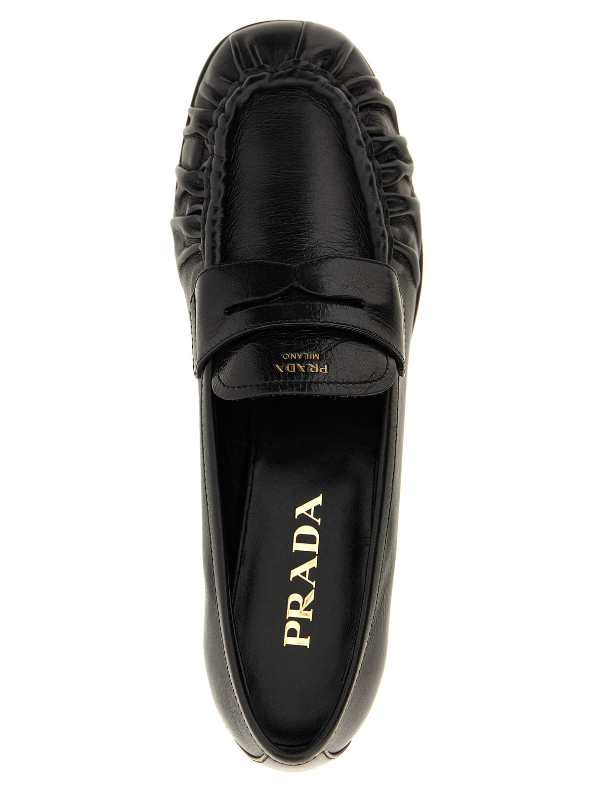 Prada Black Buffalo Leather Slip-On Loafers