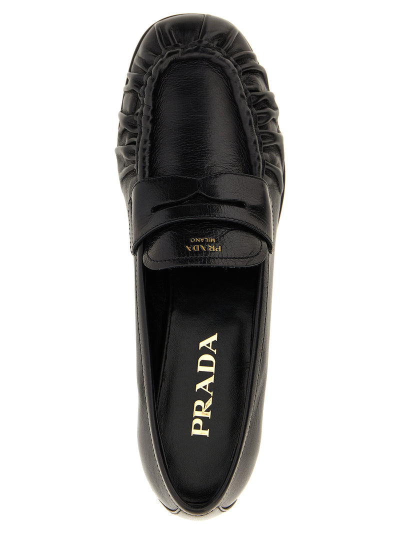Prada Black Buffalo Leather Slip-On Loafers for Women
