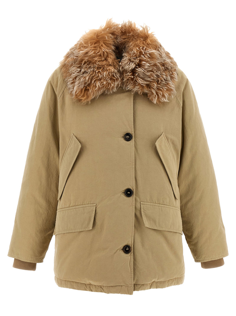 Prada Beige Cotton Full-Length Jacket with Removable Fur Insert
