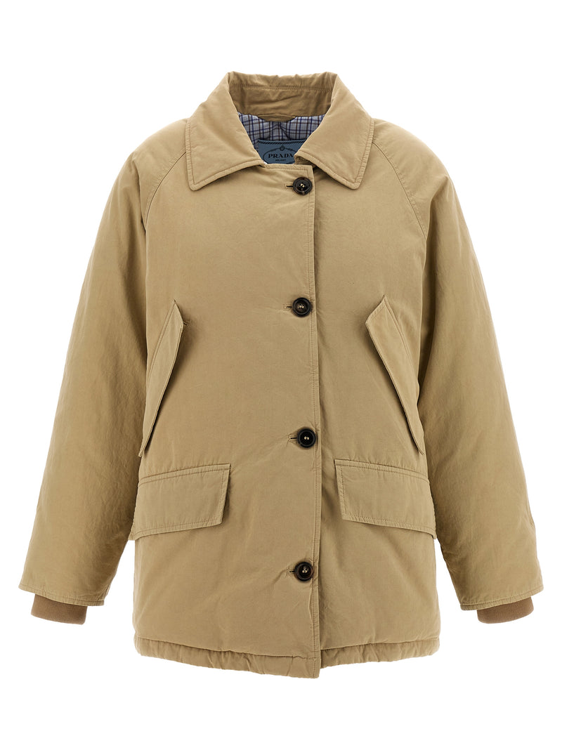 Prada Beige Cotton Full-Length Jacket with Removable Fur Insert