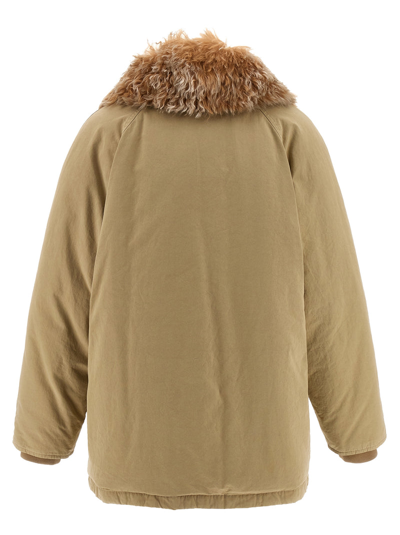Prada Beige Cotton Full-Length Jacket with Removable Fur Insert