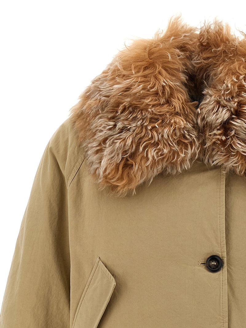 Prada Beige Cotton Full-Length Jacket with Removable Fur Insert