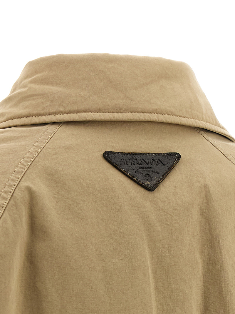 Prada Beige Cotton Full-Length Jacket with Removable Fur Insert