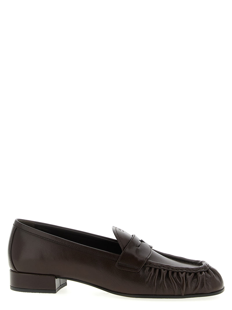 Prada Brown Buffalo Leather Slip-On Loafers for Women