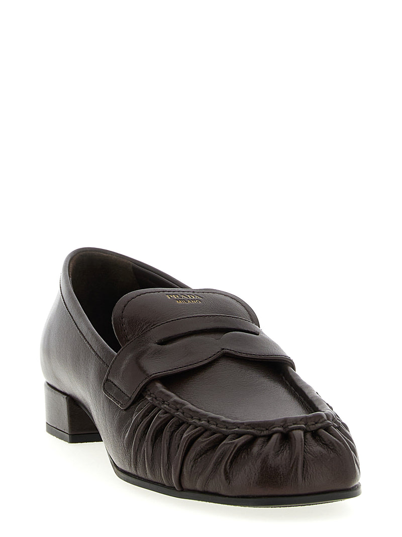 Prada Brown Buffalo Leather Slip-On Loafers for Women