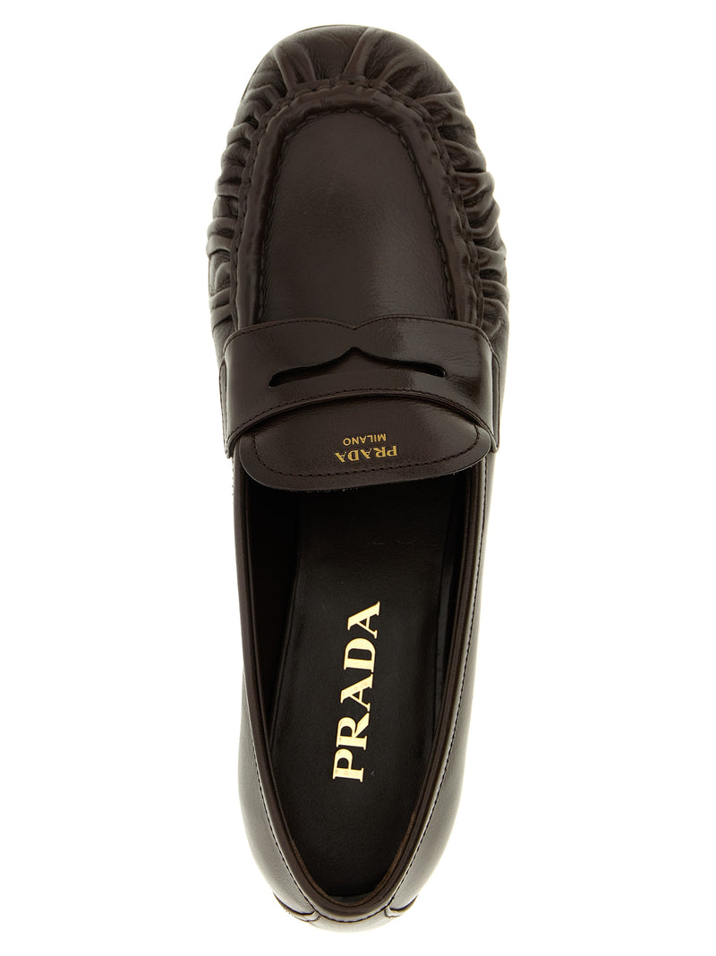 Prada Brown Buffalo Leather Slip-On Loafers for Women