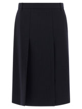 Prada Blue Virgin Wool Midi Skirt