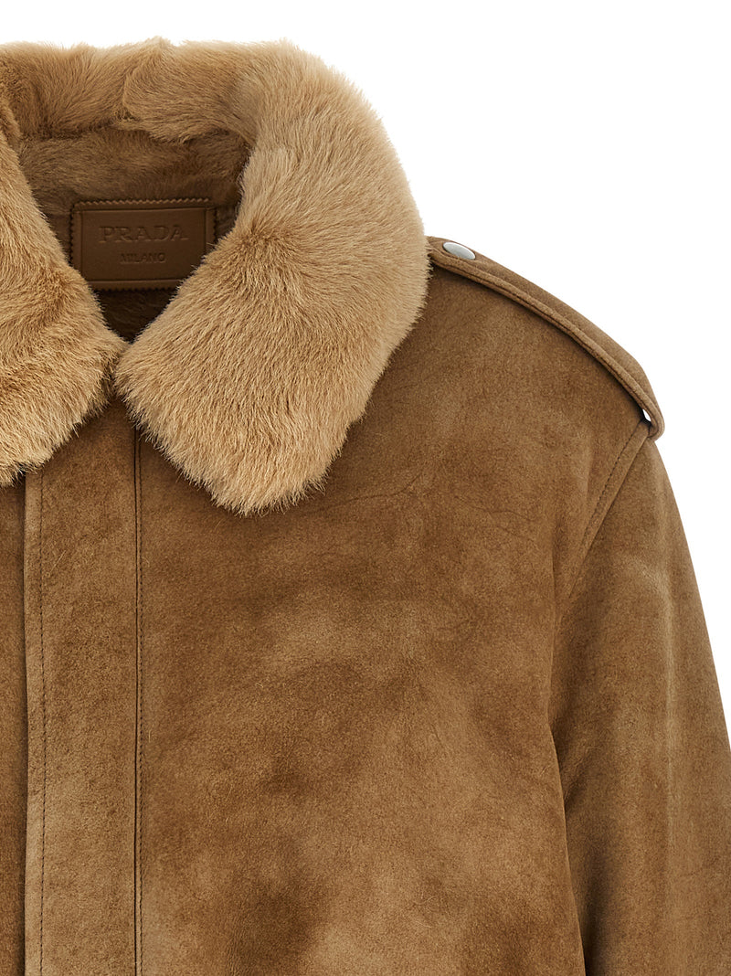 Prada Beige Lamb Leather Bomber Jacket