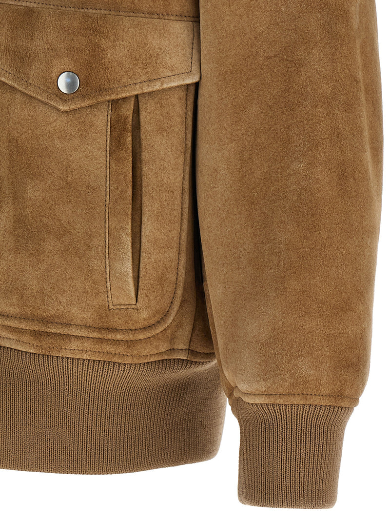 Prada Beige Lamb Leather Bomber Jacket