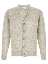 Brunello Cucinelli Gray Alpaca Leather Cardigan
